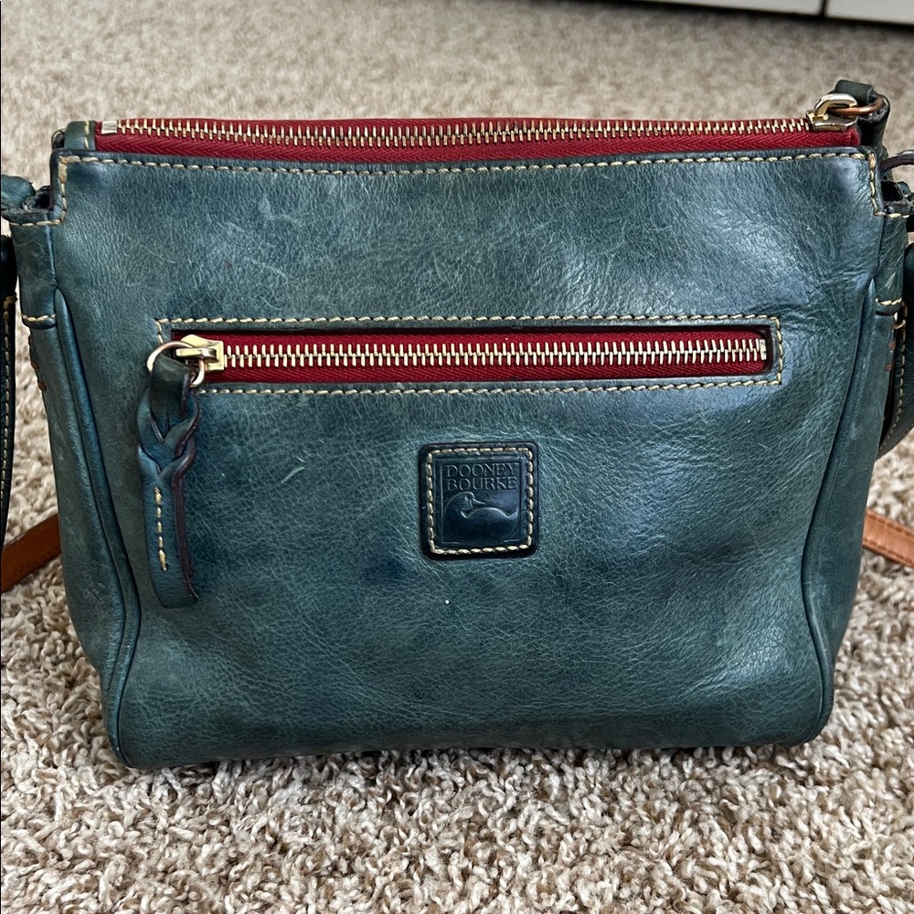 Dooney and Bourke Florentine Leather Crossbody Bag in Teal with Contrast Strap - Picture 4 of 12